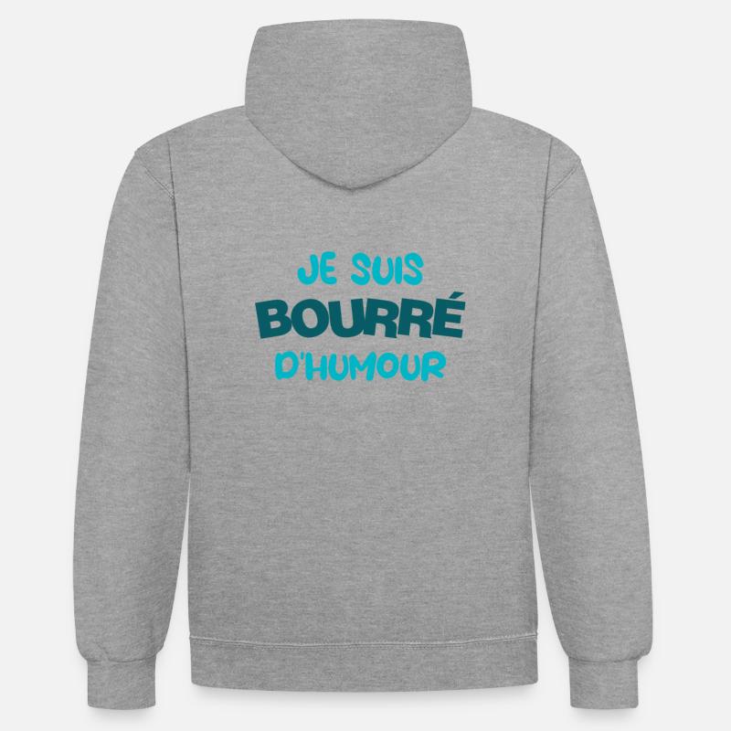 Je suis bourée d'humour - Sweat à capuche contrasté - gris chiné/bleu marine