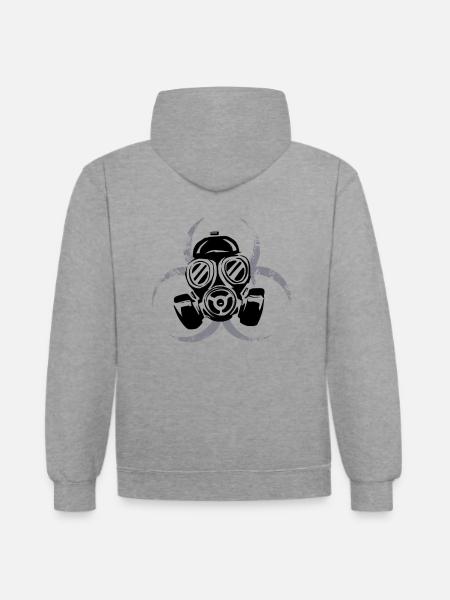 Gas mask / radioactive logo background - Contrast hoodie - heather grey/navy