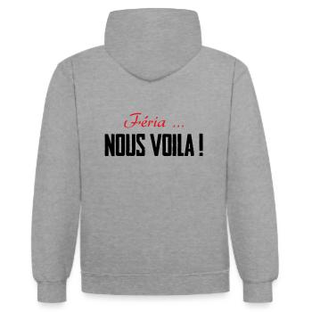 Féria, nous voilà ! - Sweat à capuche contrasté - gris chiné/bleu marine - Dos - Luana (180cm)