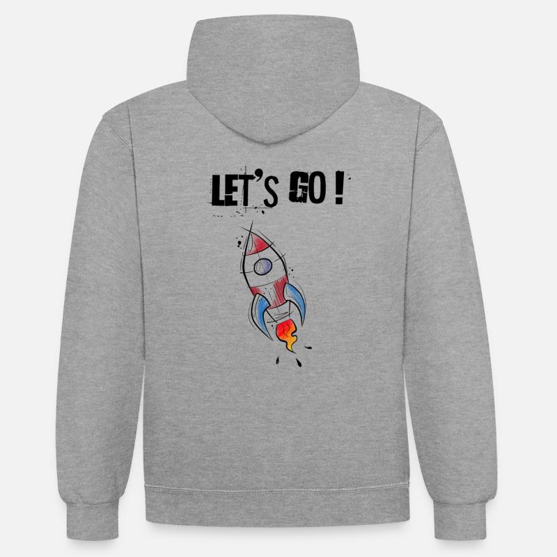 Fusée sketchy let's go ! - Sweat à capuche contrasté - gris chiné/bleu marine