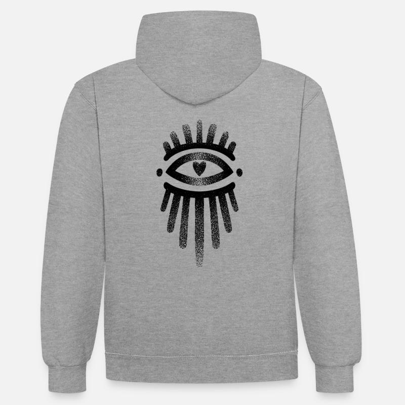 Oeil dotwork vertical - Sweat à capuche contrasté - gris chiné/bleu marine