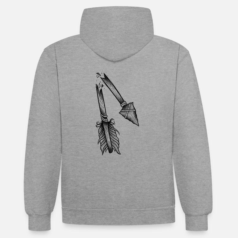 Dotwork gebrochener Pfeil - Kontrast-Hoodie - Grau meliert/Navy