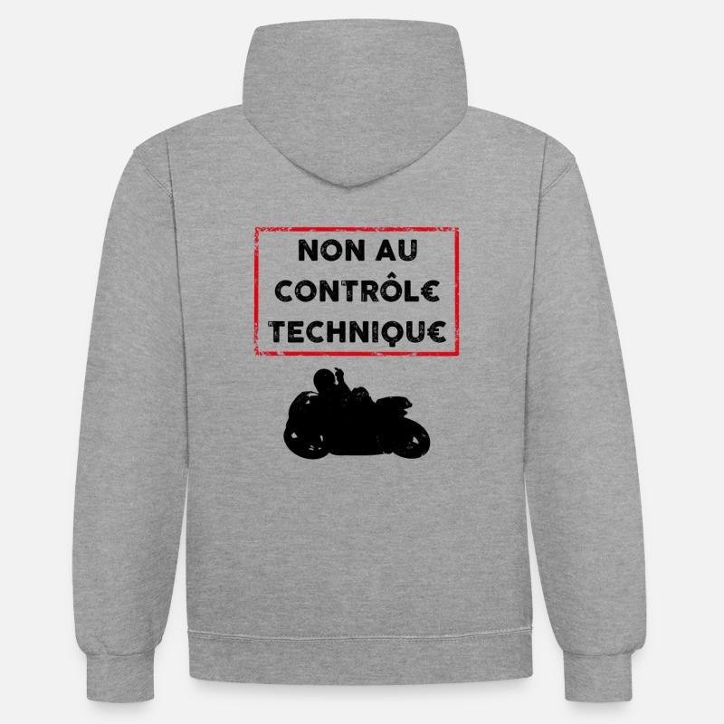 Non au contôle technique moto - Sweat à capuche contrasté - gris chiné/bleu marine