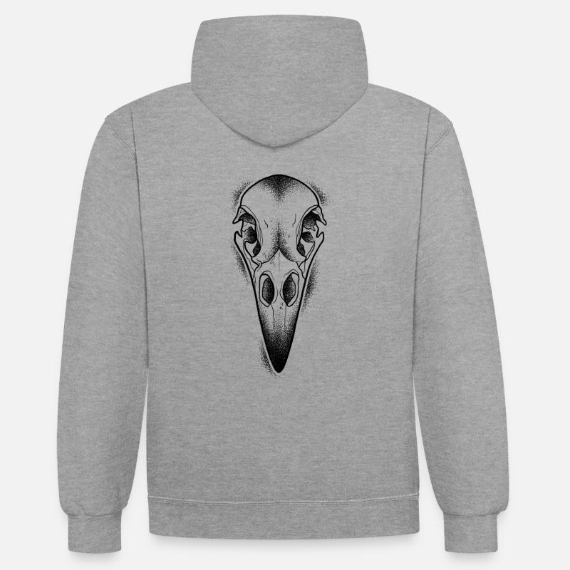 Dotwork Rabenschädel - Kontrast-Hoodie - Grau meliert/Navy