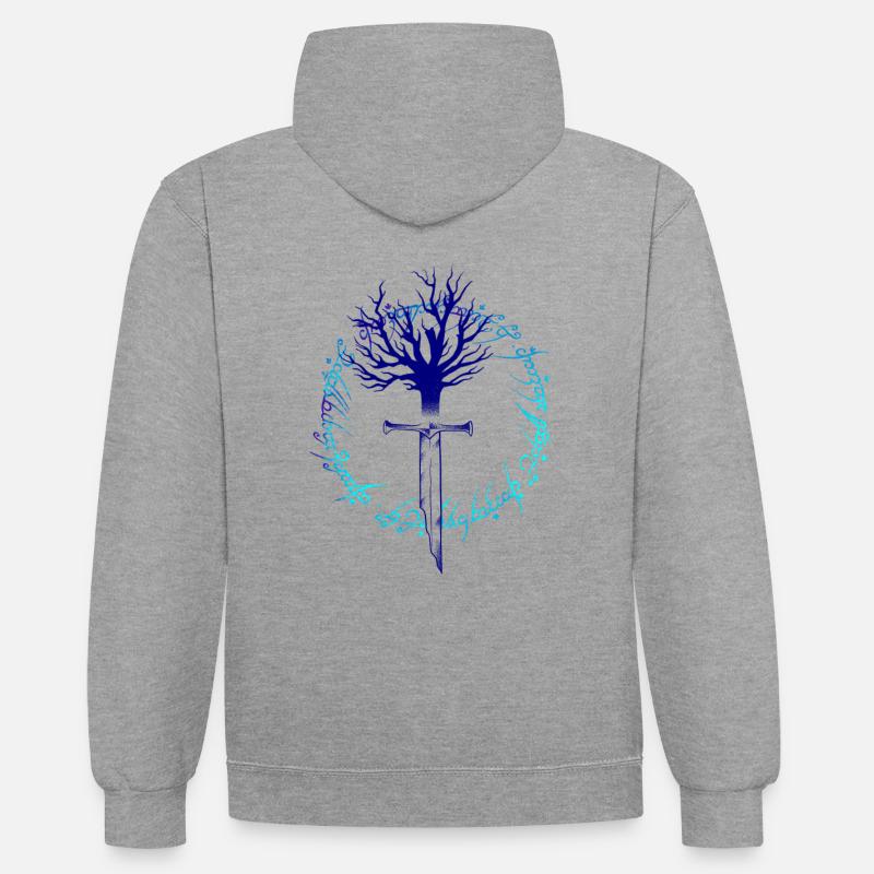 Elven Blade Dotwork Kunst - Kontrast-Hoodie - Grau meliert/Navy