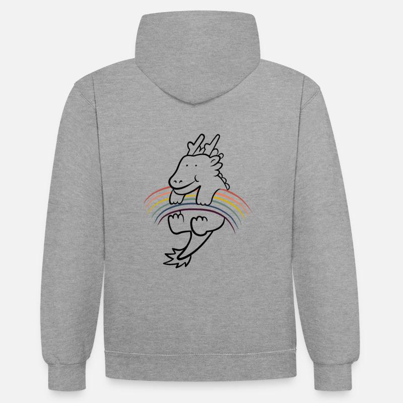 Dragon mignon kawaii arc-en-ciel - Sweat à capuche contrasté - gris chiné/bleu marine