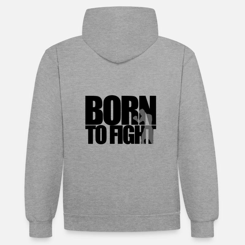 Boxe - Born to Fight - Sweat à capuche contrasté - gris chiné/bleu marine