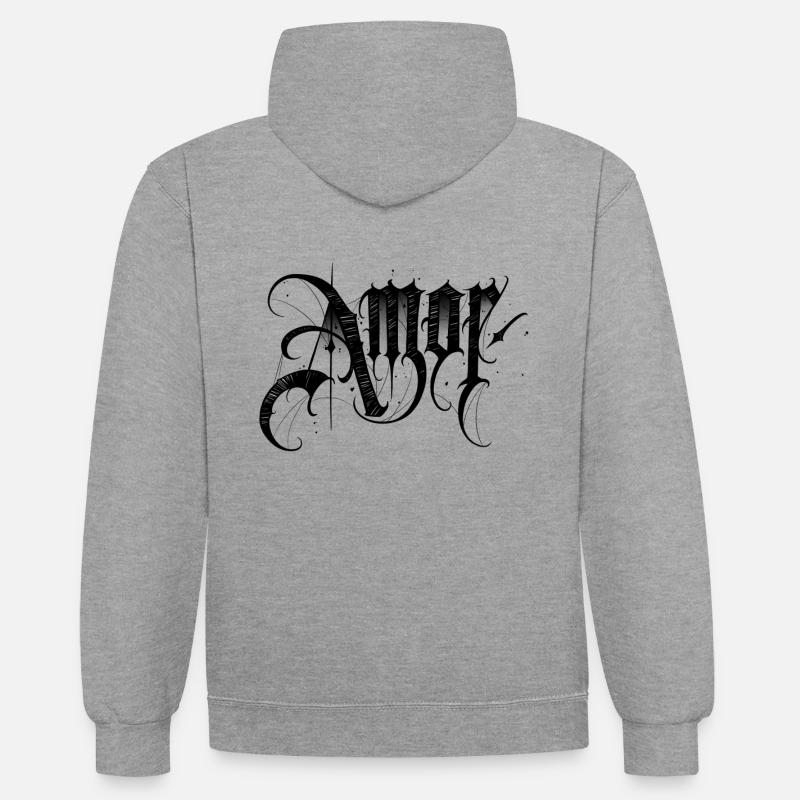 Amor - trash tattoo - Sweat à capuche contrasté - gris chiné/bleu marine