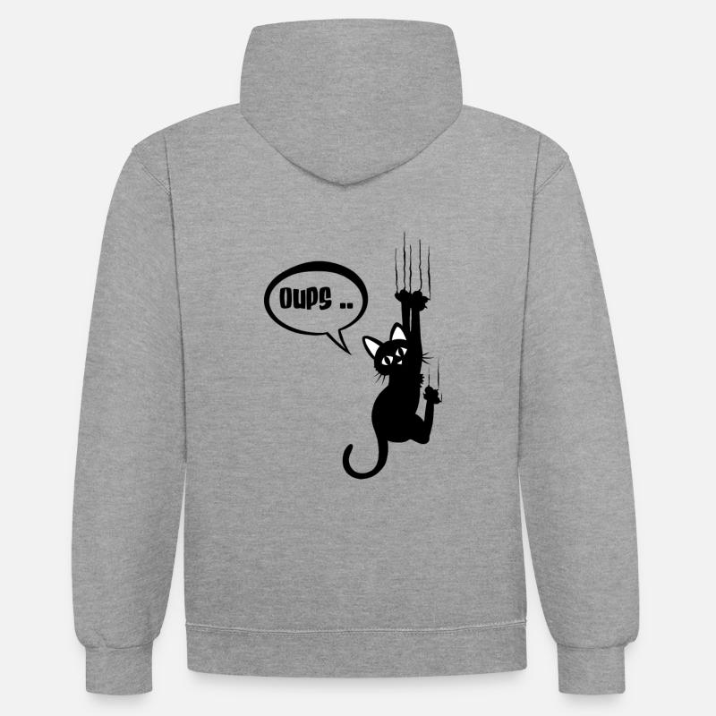 Oups .. betises de chat noir - Sweat à capuche contrasté - gris chiné/bleu marine