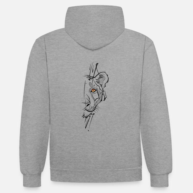 Lionne sketchy - Sweat à capuche contrasté - gris chiné/bleu marine