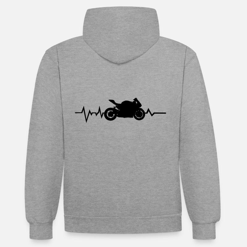 Fréquence cardiaque de la moto - Sweat à capuche contrasté - gris chiné/bleu marine