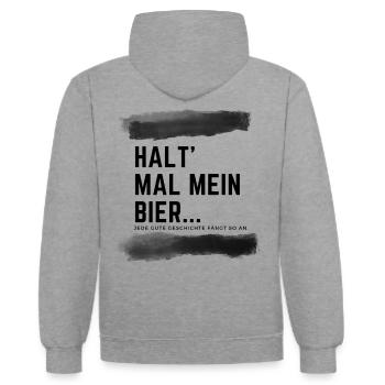 Story: Halt mal mein Bier - Kontrast-Hoodie - Grau meliert/Navy - Hinten - Luana (180cm)