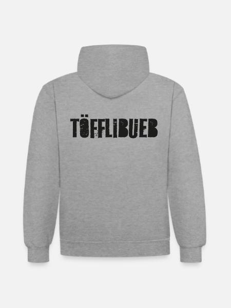 Schweizerdeutsch Töfflibueb Schwarz - Kontrast-Hoodie - Grau meliert/Navy