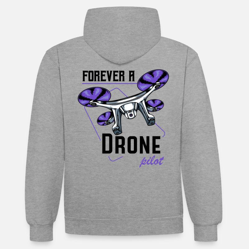 drones - Sweat à capuche contrasté - gris chiné/bleu marine