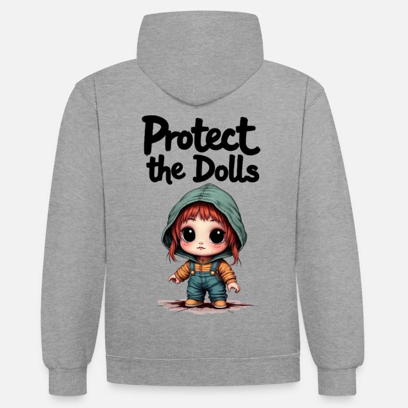 Protégez les poupées - Doux message - Sweat à capuche contrasté - gris chiné/bleu marine