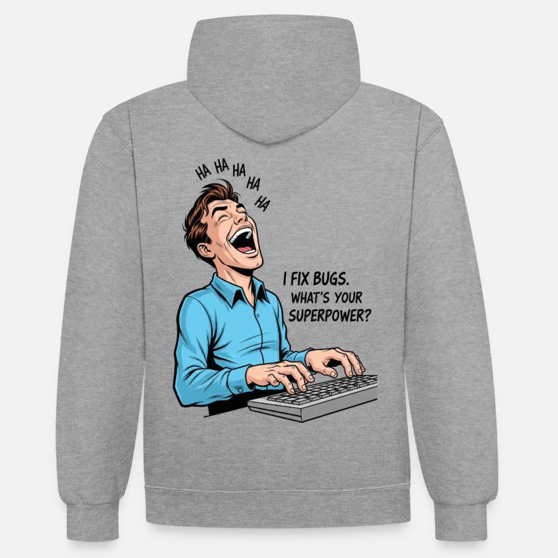 Bug-Fixer: Meine Superkraft als Programmierer! - Kontrast-Hoodie - Grau meliert/Navy