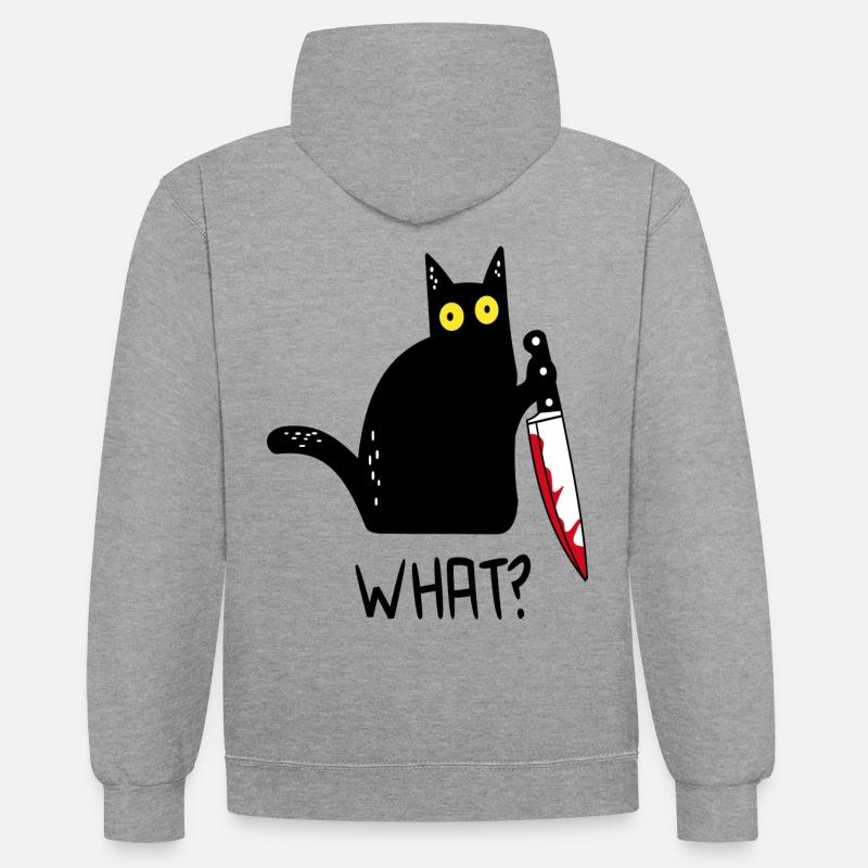 Schwarze Katze Was? - Kontrast-Hoodie - Grau meliert/Navy