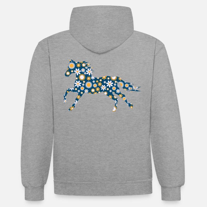 cheval poney cavalière cavalier - Sweat à capuche contrasté - gris chiné/bleu marine
