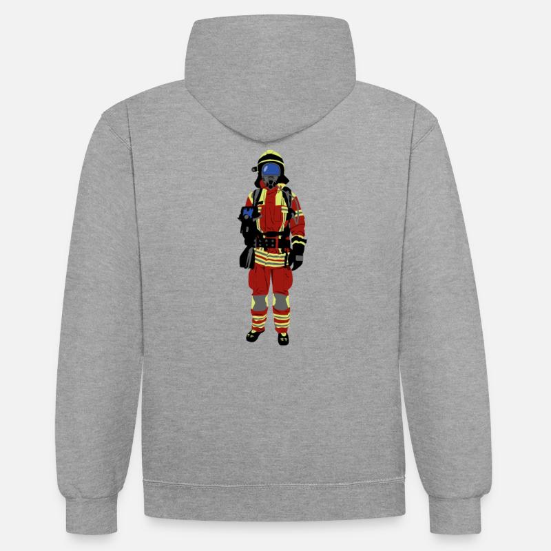 Pompiers - Sweat à capuche contrasté - gris chiné/bleu marine