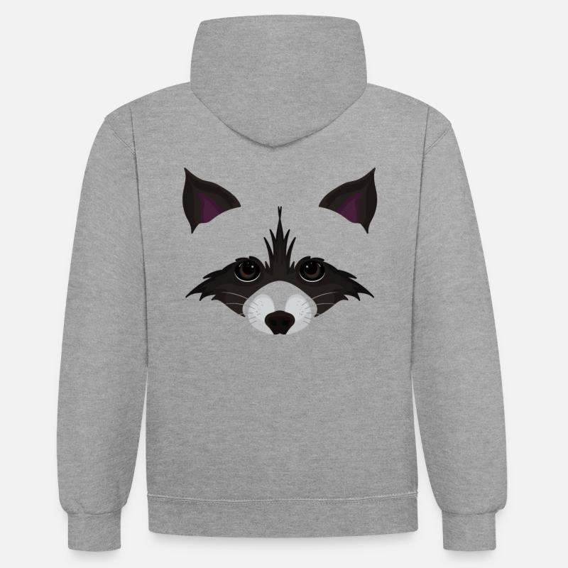 Visage mignon de raton laveur - Sweat à capuche contrasté - gris chiné/bleu marine