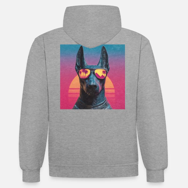 Anubis Synthwave - Dieu en vacances - Sweat à capuche contrasté - gris chiné/bleu marine