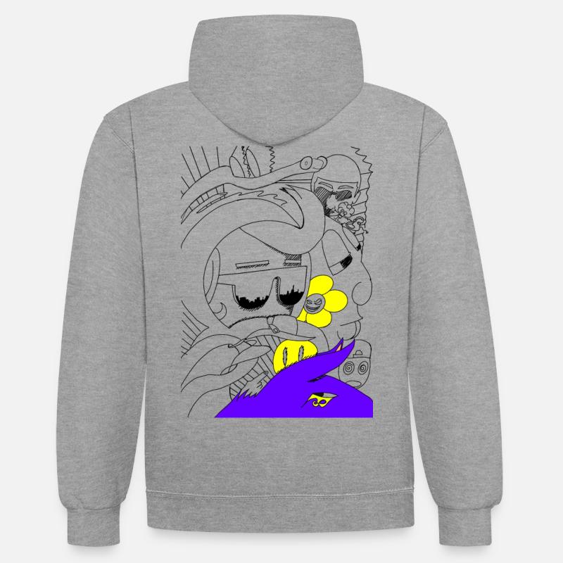 Collage de personnages - Sweat à capuche contrasté - gris chiné/bleu marine