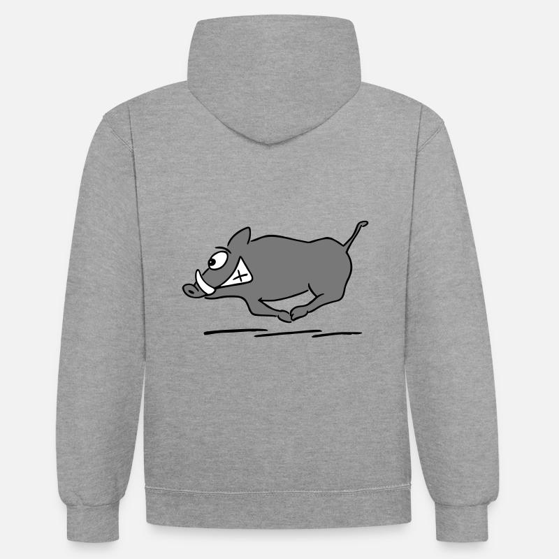 sanglier en cours d'exécution - Sweat à capuche contrasté - gris chiné/bleu marine