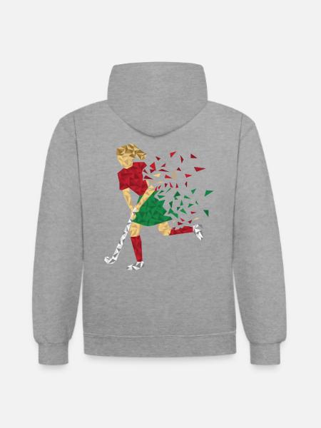 Hockeyspielerin rot grün - Kontrast-Hoodie - Grau meliert/Navy