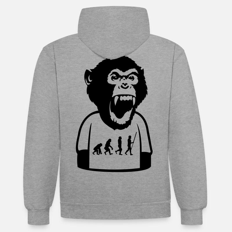 Affe Evolution - Kontrast-Hoodie - Grau meliert/Navy