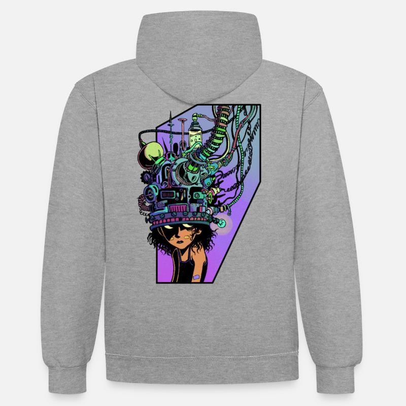 Télépathe  - Sweat à capuche contrasté - gris chiné/bleu marine