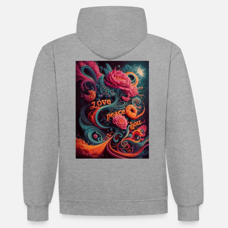 psychedelic hippies design 70th - Sweat à capuche contrasté - gris chiné/bleu marine