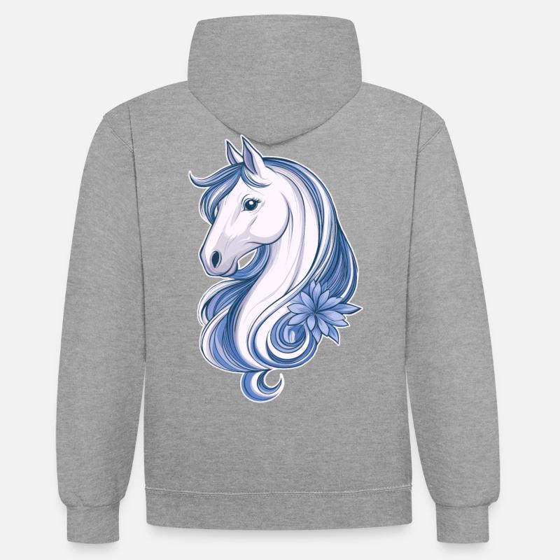 Cheval mignon - Sweat à capuche contrasté - gris chiné/bleu marine