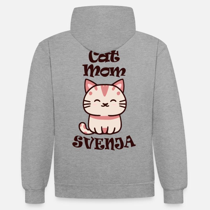 Svenja Nom Prénom avec chat - Sweat à capuche contrasté - gris chiné/bleu marine