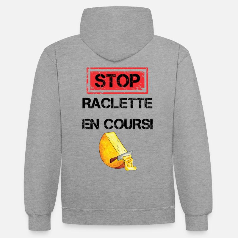 Stop raclette en cours cadeau - Sweat à capuche contrasté - gris chiné/bleu marine