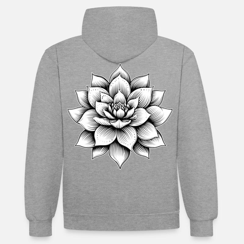 Fleur de lotus - Sweat à capuche contrasté - gris chiné/bleu marine