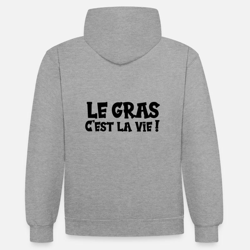 Le gras c'est la vie ! - Sweat à capuche contrasté - gris chiné/bleu marine