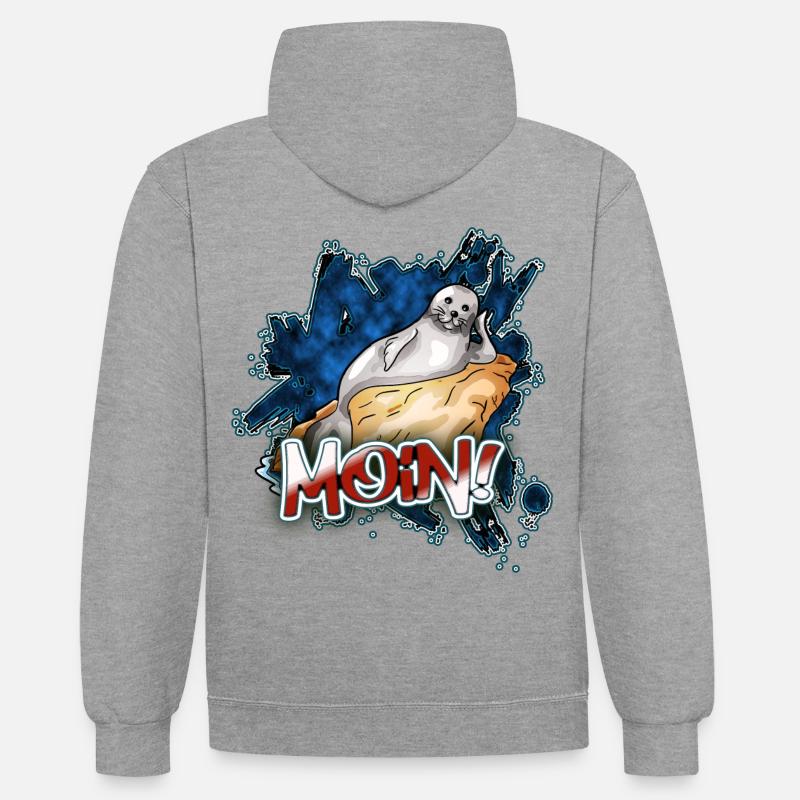 Moin Robbe | Yolo-Artwork - Sweat à capuche contrasté - gris chiné/bleu marine