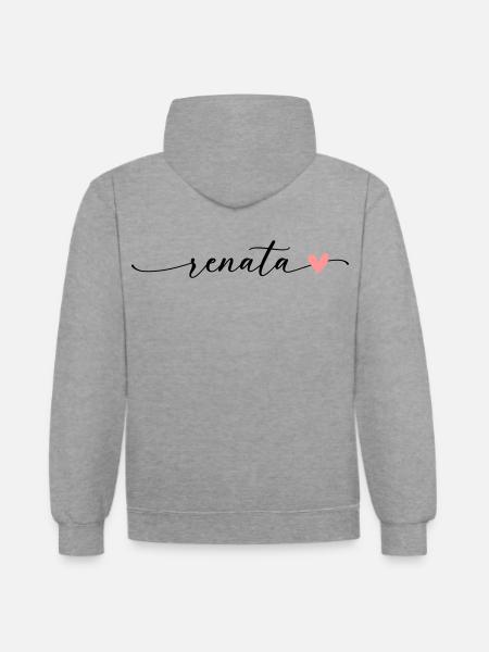 Renata Name Calligraphy Font - Contrast hoodie - heather grey/navy