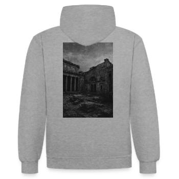 Ruine monochrome en décomposition - Sweat à capuche contrasté - gris chiné/bleu marine - Dos - Luana (180cm)