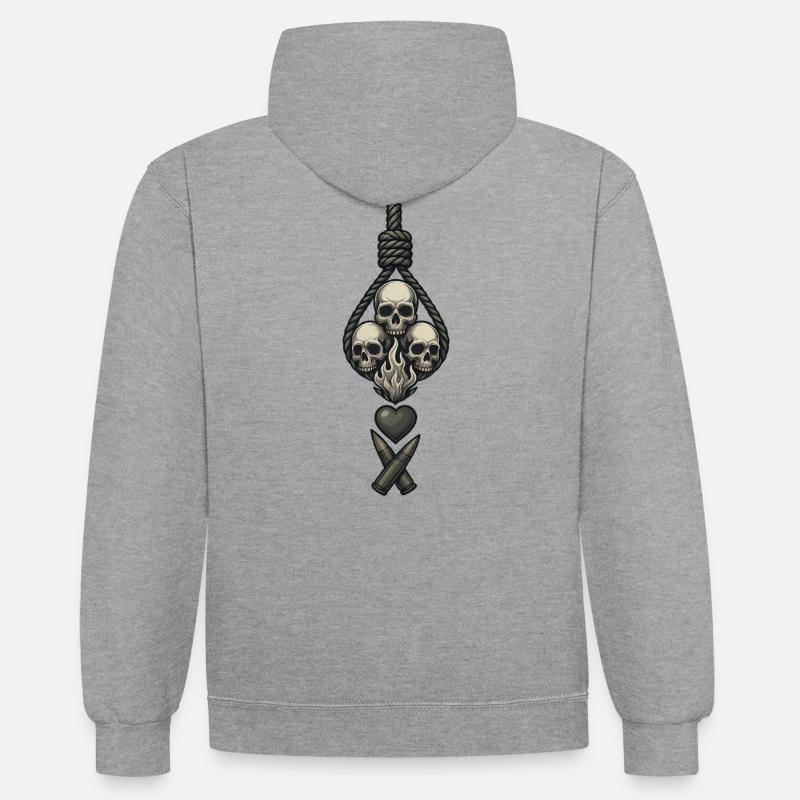 Avi Collection – Skulls & Flame - Kontrast-Hoodie - Grau meliert/Navy