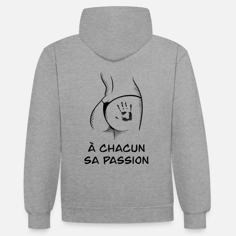 A chacun sa passion - Sweat à capuche contrasté - gris chiné/bleu marine