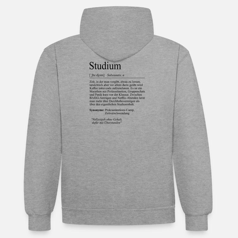 Unispruch "Studium" Student Geschenk, Studenten - Kontrast-Hoodie - Grau meliert/Navy