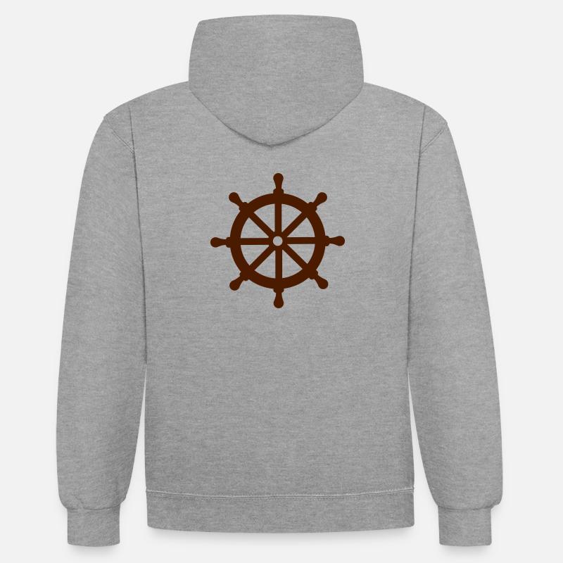 Roue de gouvernail - Bateau - Sweat à capuche contrasté - gris chiné/bleu marine