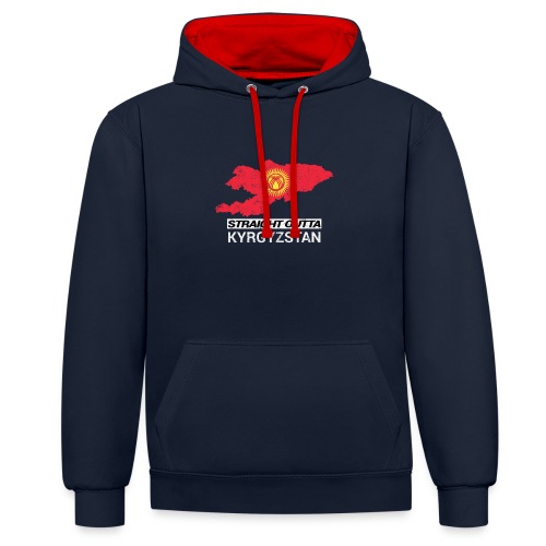 Straight Outta Kyrgyzstan country map - Contrast Colour Hoodie