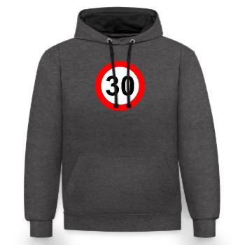 Verkehrsschild Geschwindigkeit Grenze 30 - Kontrast-Hoodie - Anthrazit/Schwarz - Vorne - Anna (173cm) & Nico (186cm)