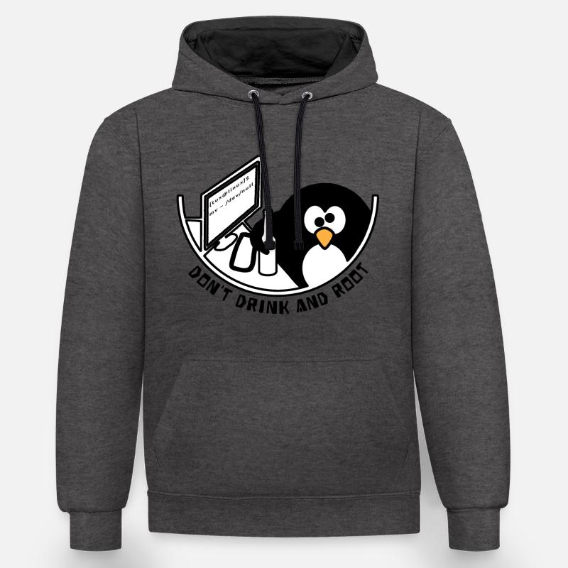 Linux Tux / dev / null - Sweat à capuche contrasté - anthracite/noir