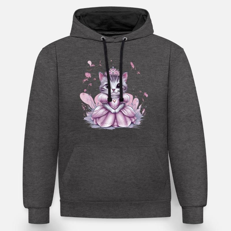 Chat en robe de princesse - Sweat à capuche contrasté - anthracite/noir
