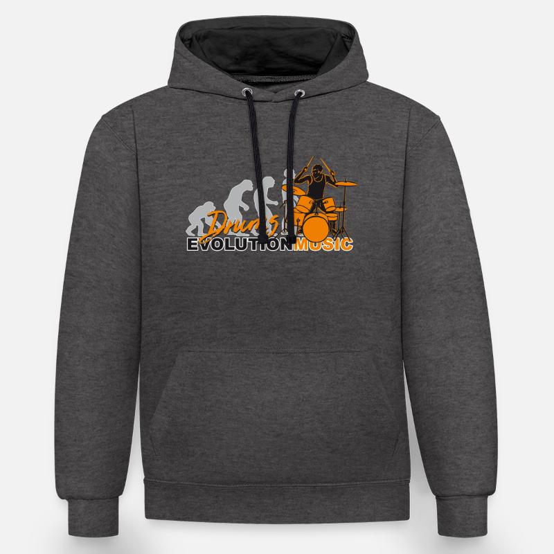 Batterie, batteur, batterie, musique d’évolution - Sweat à capuche contrasté - anthracite/noir