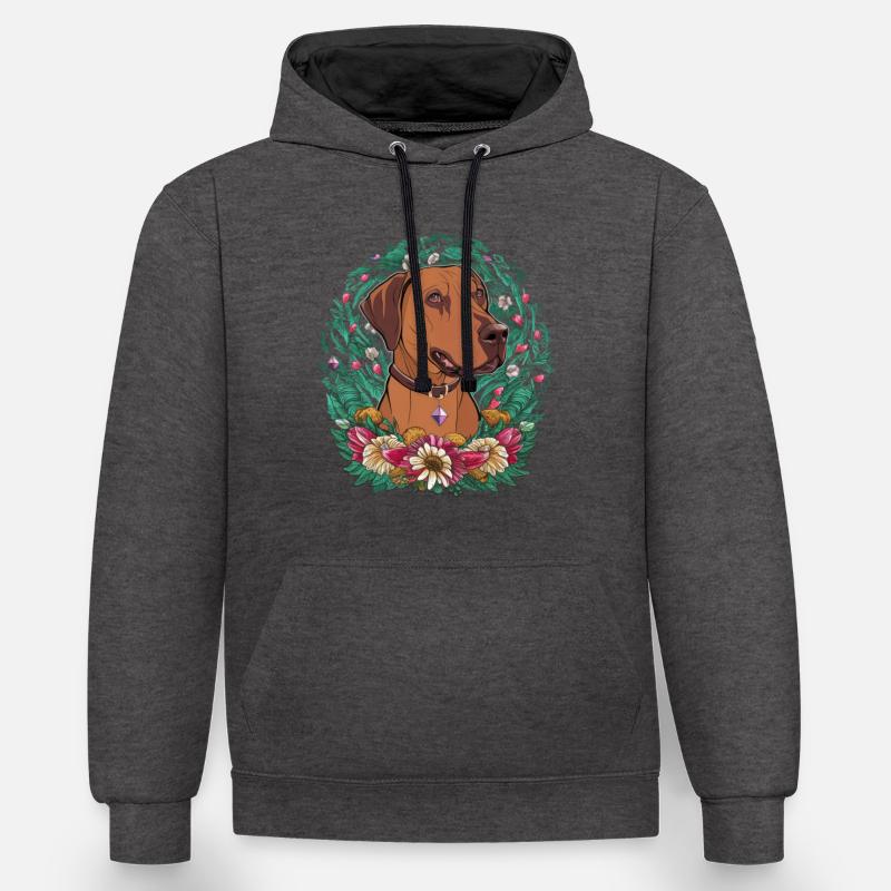 Rhodesian Ridgeback et belles fleurs - Sweat à capuche contrasté - anthracite/noir