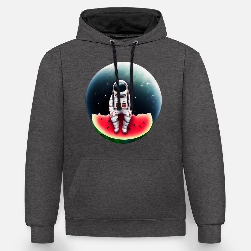 Astronaute sur pastèque - Sweat à capuche contrasté - anthracite/noir